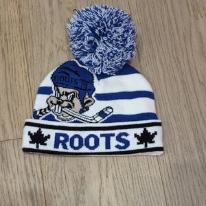 Roots Blue and White Hockey Beanie